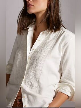NWT Pilcro Tuxedo Ruched Tuxedo Button Down Shirt Anthropologie  Linen Cotton